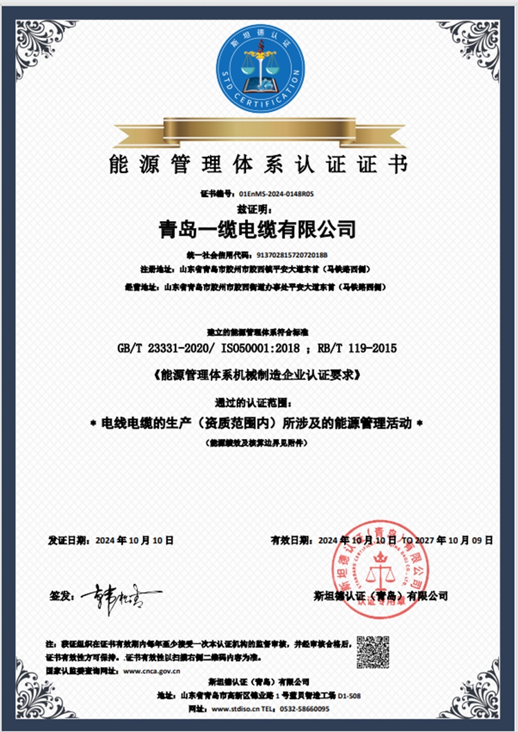 能源管理体系认证证书